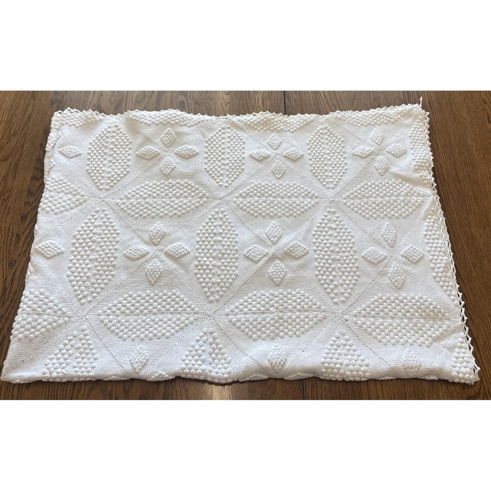 Vtg Bobble Stitch Hobnail Knit Throw Afghan Blanket 50x70 Shabby Cottage Flaws